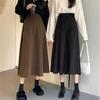 Melaard Retro Brown High-Waisted Midi Skirt: Slimming Winter Style with Minimalist Draping.