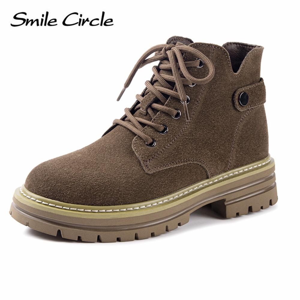 Женские ботинки из натуральной замши с круглым носком, на шнуровке, с толстой подошвой, модные повседневные рабочие ботинки