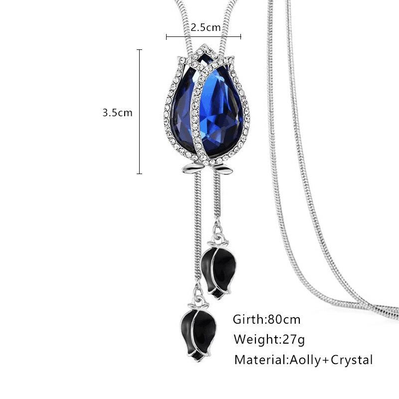 Длинные ожерелья и подвески для женщин Collier Femme, синий тюльпан, массивное свитер-цепочка, ожерелье, модные серебряные ювелирные изделия с кристаллами 2021