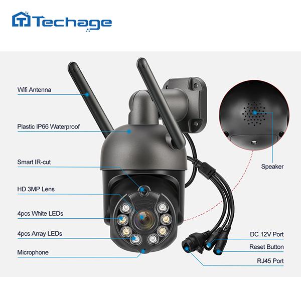 Techage 3-мегапиксельная PTZ-беспроводная система видеонаблюдения, двусторонняя аудиосвязь, Wi-Fi, IP-камера безопасности, 8-канальный P2P NVR, комплект видеонаблюдения, автоматическое отслеживание человека