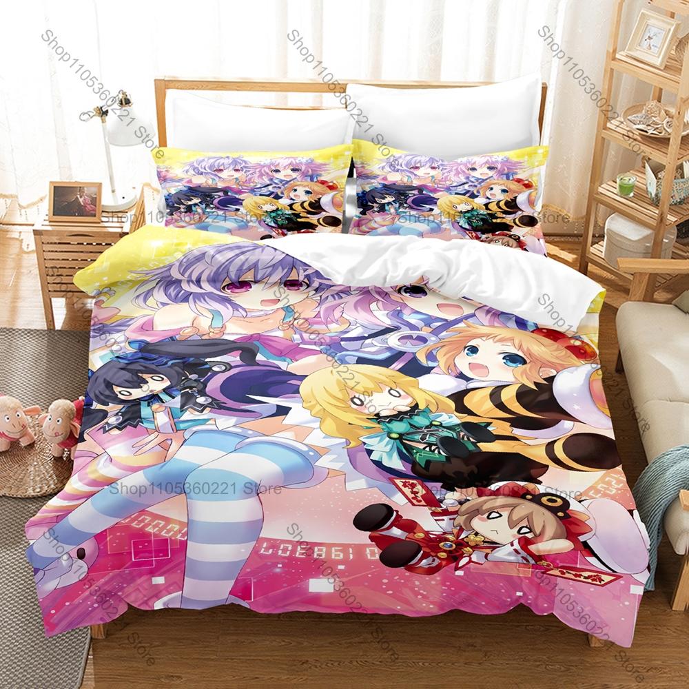 Game Kpop Hyperdimension Neptunia Bedding Set 3 Pieces Printed Duvet Cover with Pillowcases Breathable Bed Linen Home Decor