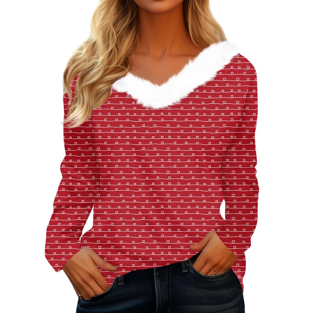 Женская футболка с длинным рукавом с принтом на День святого Валентина, V-образным вырезом, повседневная, свободного кроя