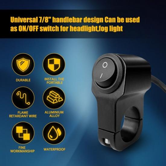 Waterproof Motorcycle 7/8" Handlebar Headlight Fog Spot Light ON OFF Switch