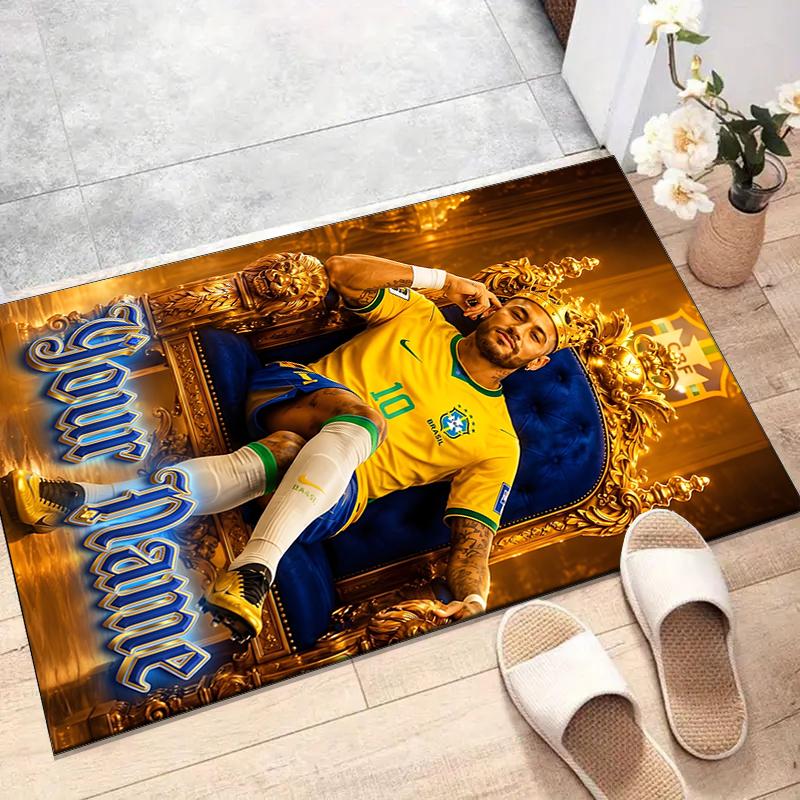 Brazilian football player Design Area Rug Personalized Name- Non-Slip, Soft & Cozy Floor Mat for Living Room, Office - Indoor/Outdoor Carpet