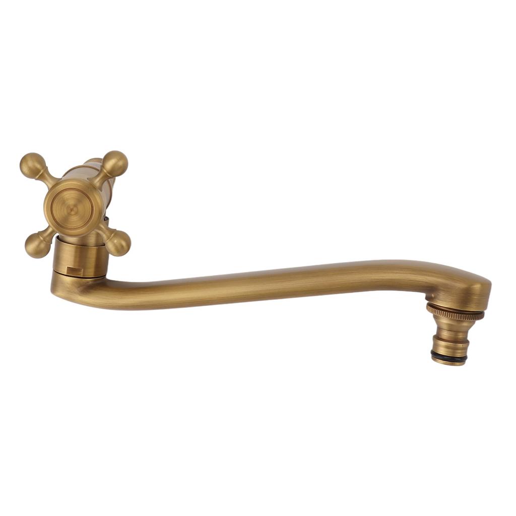 Antique Garden Faucet with Extended Spout Antifreezing Copper Wall Mount Single Cold Water Tap for