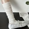 Smoke Gray Vertical Stripe Cotton Mid-Calf Socks: Women's Korean Runway Style for Spring & Autumn