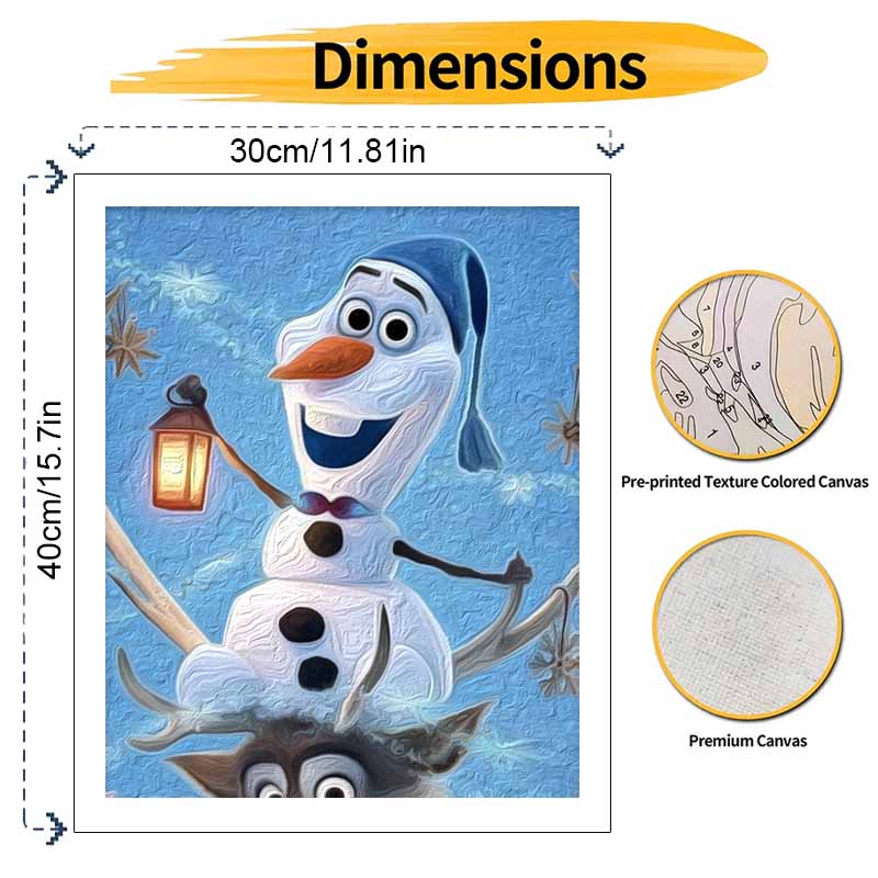 Disney Oil Painting DIY Digital Painting Snowman Holding Lantern Winter Landscape HandPainted Living Room Entryway Wall Art.