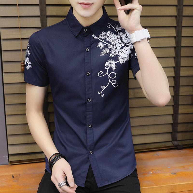 Men's Printed Short-sleeved Summer Trend of Handsome and Stylish Shirt Casual Versatile Inch Shirt Men's Shirt