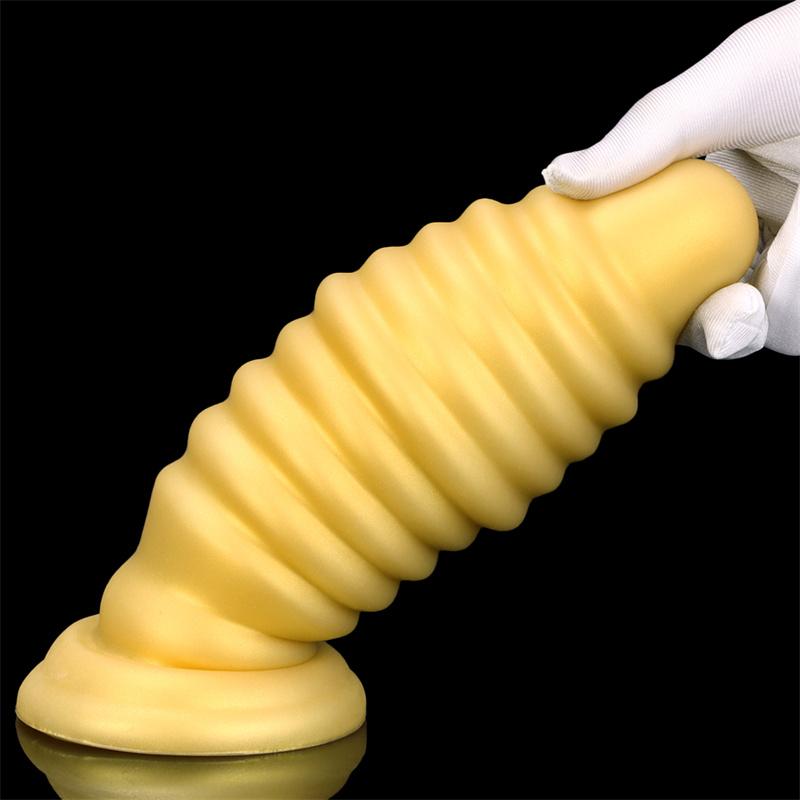 Золотой силиконовый мягкий очень большой очень толстый анальный расширитель на присоске, анальная пробка, анальный фистинг, задний анальный мастурбатор