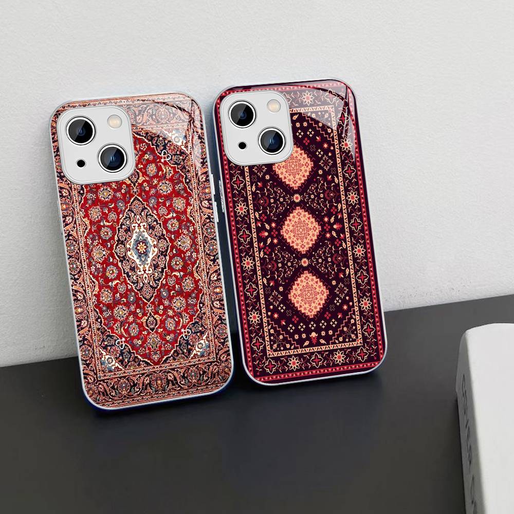 Персидский ковер Цветочный узор Закаленное стекло Для iPhone 14 13 12 11 Pro Mini XS MAX 14Plus X XS XR Чехлы