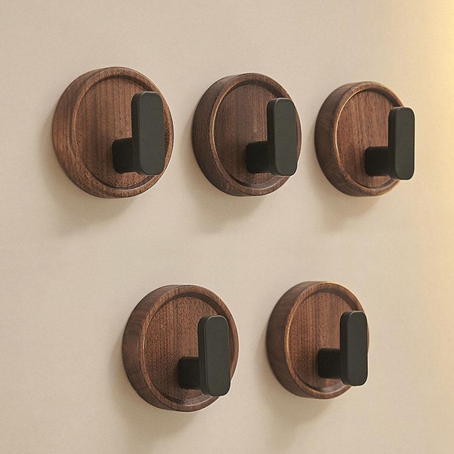 Self-adhesive Solid Wooden Hook Walnut Key Decorative Towel Holder Hook Door Hanger Wall Coat Rack Kitchen Bathroom Organizer