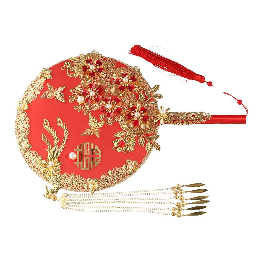 Decorative with Pendant Chinese Wedding Hand Bouquets Bridal Group Fan Chinese Fan Embroidery Fan