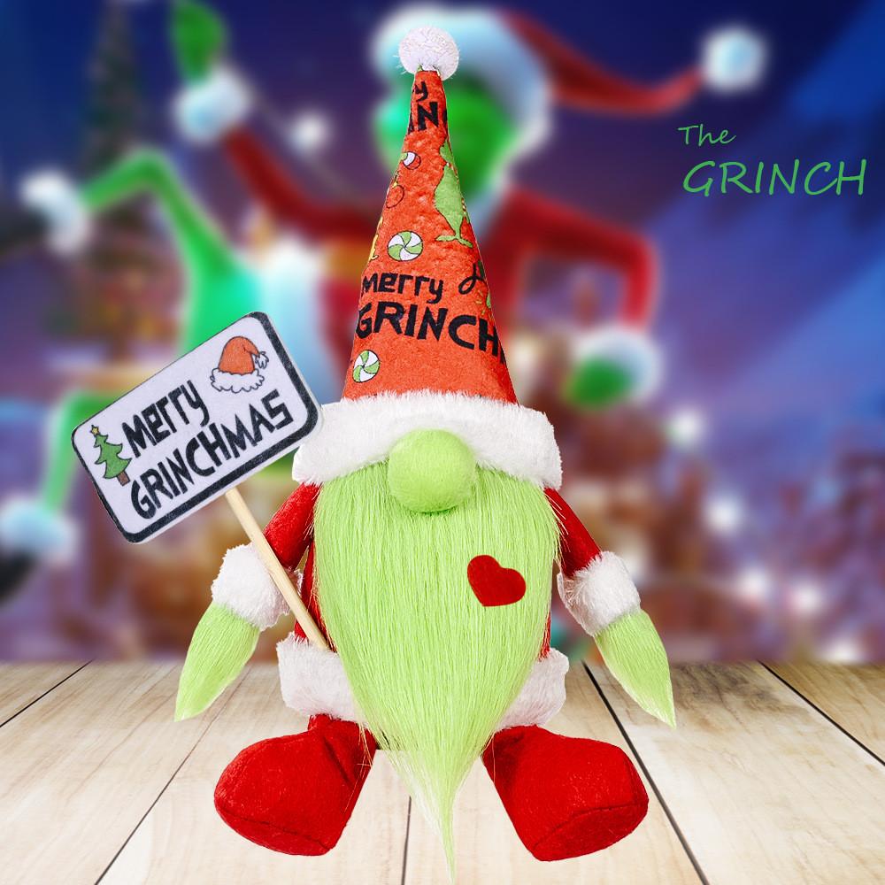 Adorable Grinch Sitting Plush Doll Green Furry Monster Holiday Decoration Toy