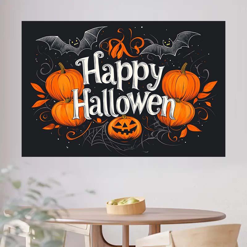 1-piece Halloween themed background with pumpkin bat and spider web Halloween decorations