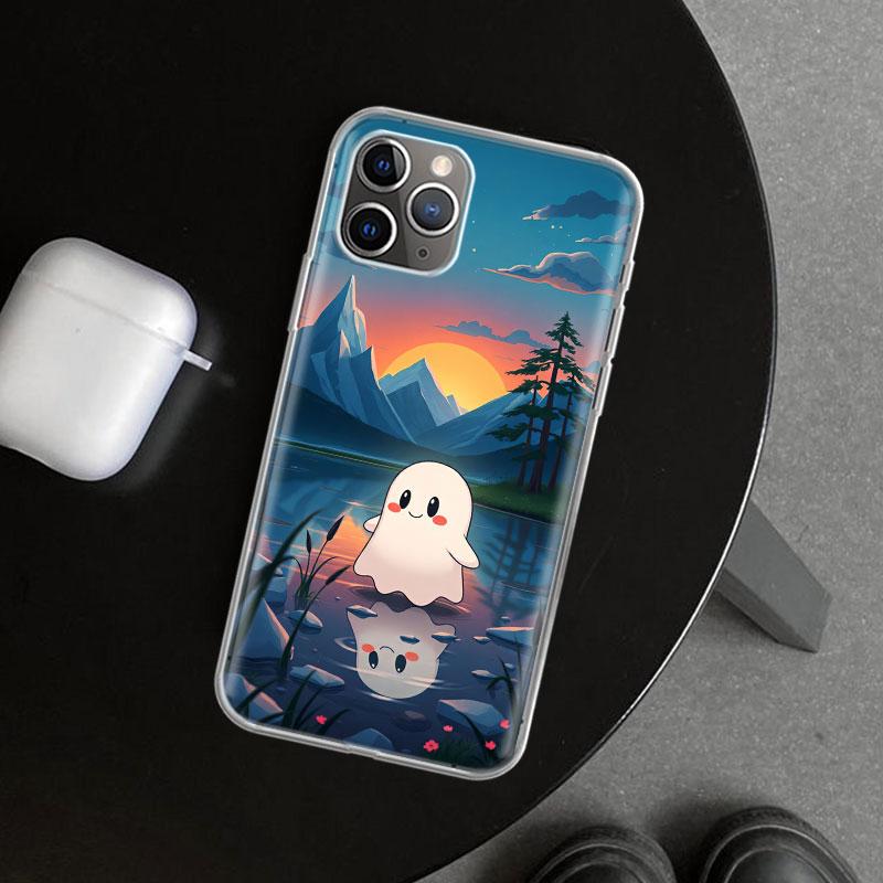 Милый Чехол-Чехол с Призраком на Хэллоуин для iPhone 11 12 13 Mini 14 15 Plus 16 Pro Max 17 Air 7 8 + SE Арт Индивидуальный Fundas 11 12