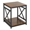 End Table, 2-Tier Square Side Table with Open Storage Shelves, Modern Nightstand Bedside Desk with X-Design Metal Frame, Wood Sofa Coffee Desk for