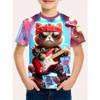 Хип-хоп кот мальчик футболка милая 3D-принтом мальчик лето короткий рукав круглый вырез повседневный детский топ для улицы удобная детская одежда