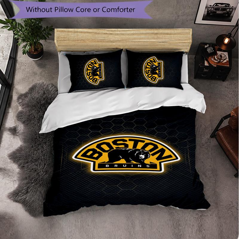 Boston Bruins Pattern Microfiber 3Pcs Bedding Set Decor Duvet Cover Set For Bedroom Home Use