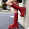 Ретро красные ботинки женские осень и зима новые британский стиль универсальные и тонкие на толстой подошве увеличивающие рост рыцарские ботинки женские