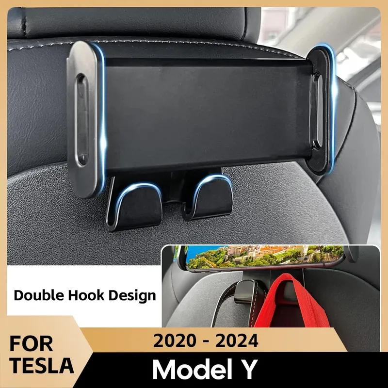 Для Tesla Model 3/Y Держатель для телефона на заднее сиденье с 2 крючками, вращающийся на 360°, Подставка-крепление для подголовника автомобиля, Поддержка для планшетного ПК iPad Mini