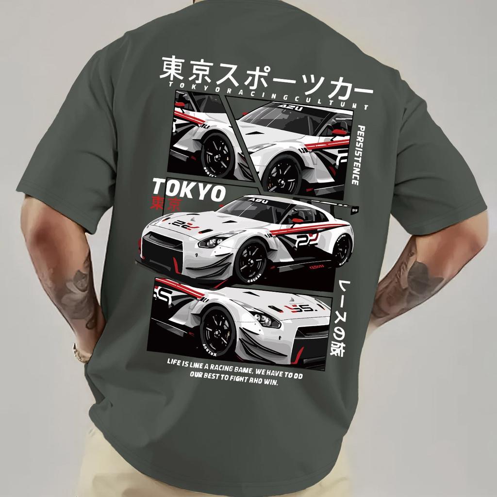 Мужская футболка с графикой Tokyo Racing, свободного кроя, повседневная, с коротким рукавом, с японским текстом, дизайн автомобиля, дышащая, летняя