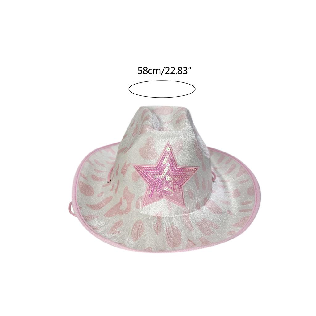 Pink Cowgirl Hats Glitter Sequins Star Decorations Rave Cowboy Hat with Cow Print Adult Size Cowboy Hats for Party