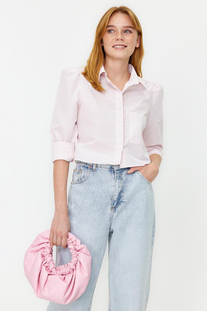 Women's Fashion New Shirt Lilac Crop Woven Shirt