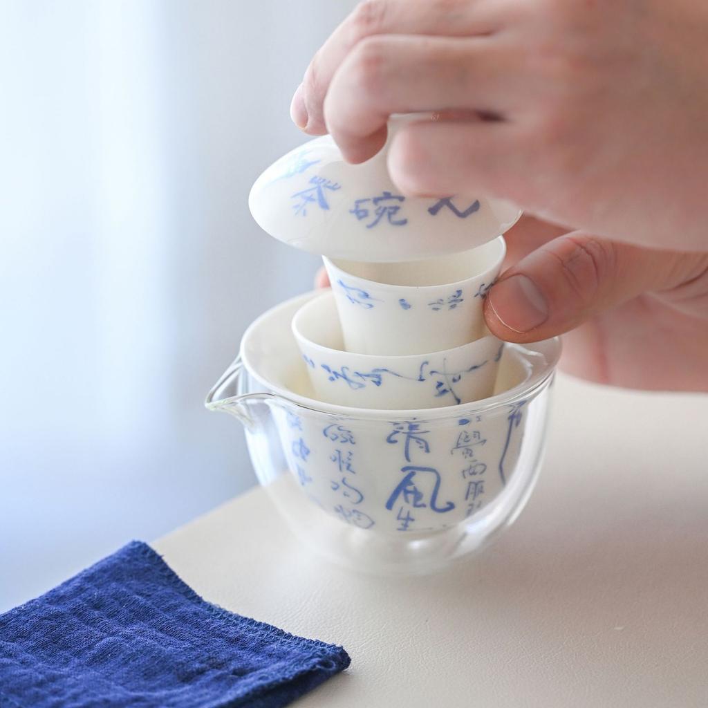 White Porcelain Seven Bowls Of Tea Poetry Travel Tea Set, One Pot And Two Cups Of Outdoor Portable Express Cup Business Souvenir