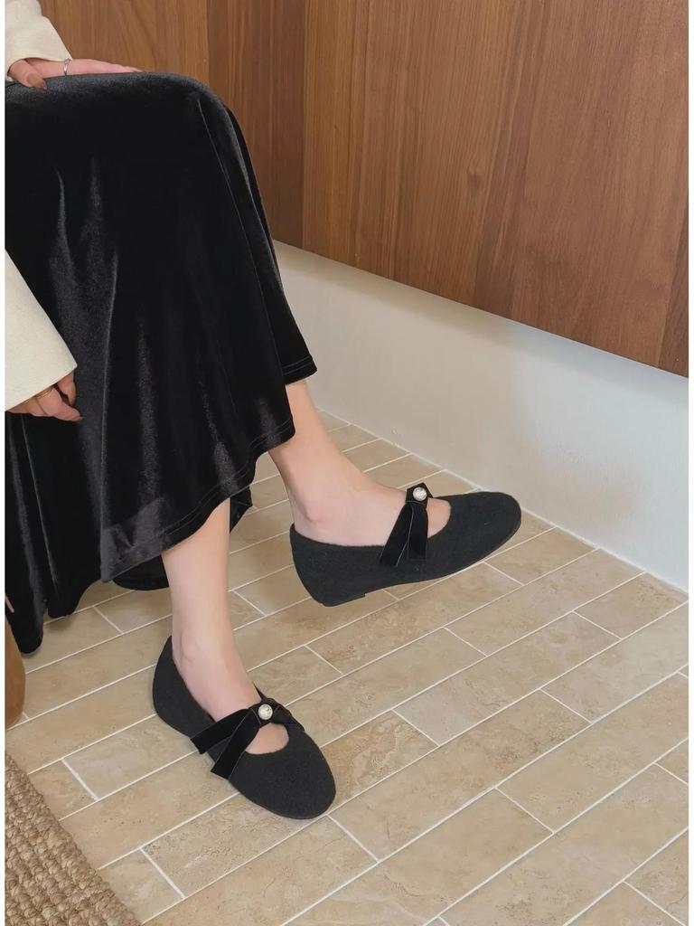 Женские бархатные туфли Мэри Джейн с круглым носком и бантом 2024 года выпуска