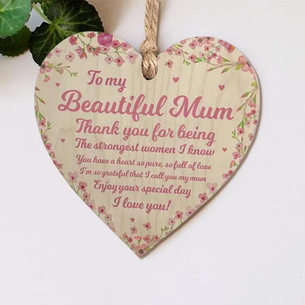 Деревянная подвесная табличка в форме сердца ко Дню матери, подарок для мамы, праздничный кулон для украшения вечеринки
