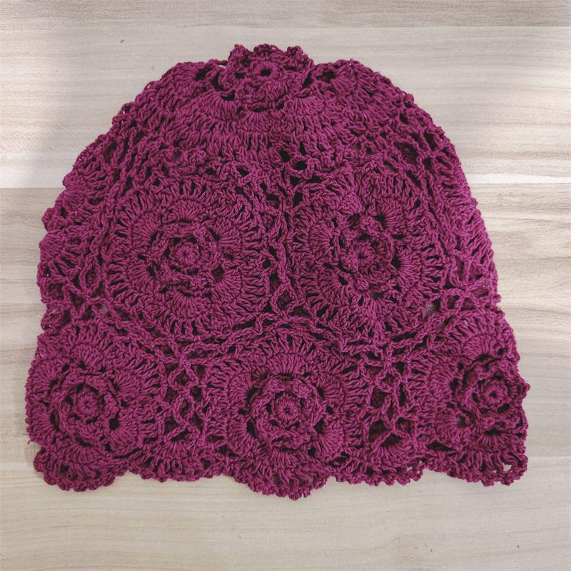 Богемный Этнический Стиль Ручной Работы Повязка на Голову Шляпа Нишевый Дизайн Весна Лето Тонкая Высококлассная Синяя Вязаная Шапка