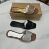 Fashion Flat Designer Shoes Women 2024 New Summer Bling Rhinestones Decoration Beach Slippers for Lady Breathable Hollow Travel Slides