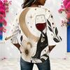 Womens Plus Size V Round Neck Mid Sleeve Front Button Comfortable Trendy Casual Daily Ladies Shirt