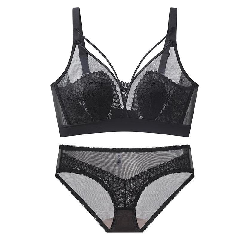 Breathable sexy ultra-thin seamless lace underwear women's breasts small steel-free bras gather and shrink bras to prevent sagging