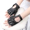 Black Gothic Rivets Fingerless Gloves for Women Breathable Driving Pu Leather Punk Gloves Halloween Night Club Dance Gloves
