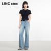 JINYUJIE Women's Loose Wide-Leg Mid-Waist Jeans