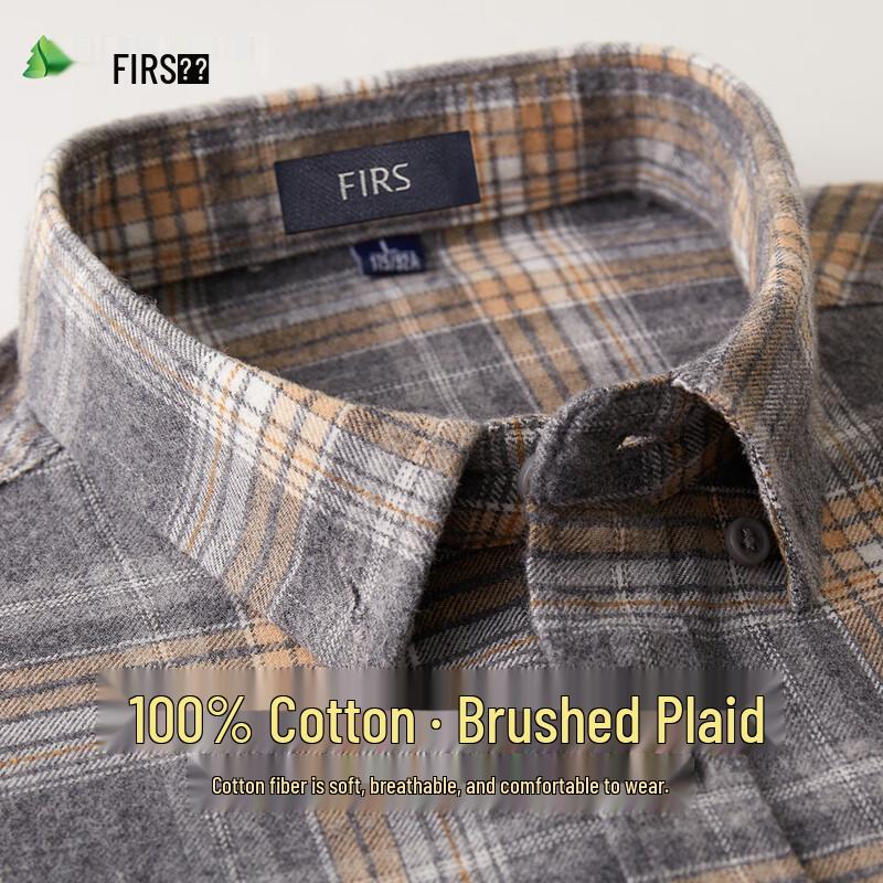 FIRS Men's 100% Cotton Brushed Plaid Long-Sleeve Casual Shirt