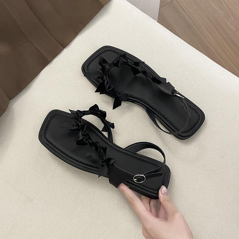 Версия с бабочкой~ Босоножки-балетки с бантиком и квадратным носком, с ремешком на щиколотке, обувь для ношения с юбкой