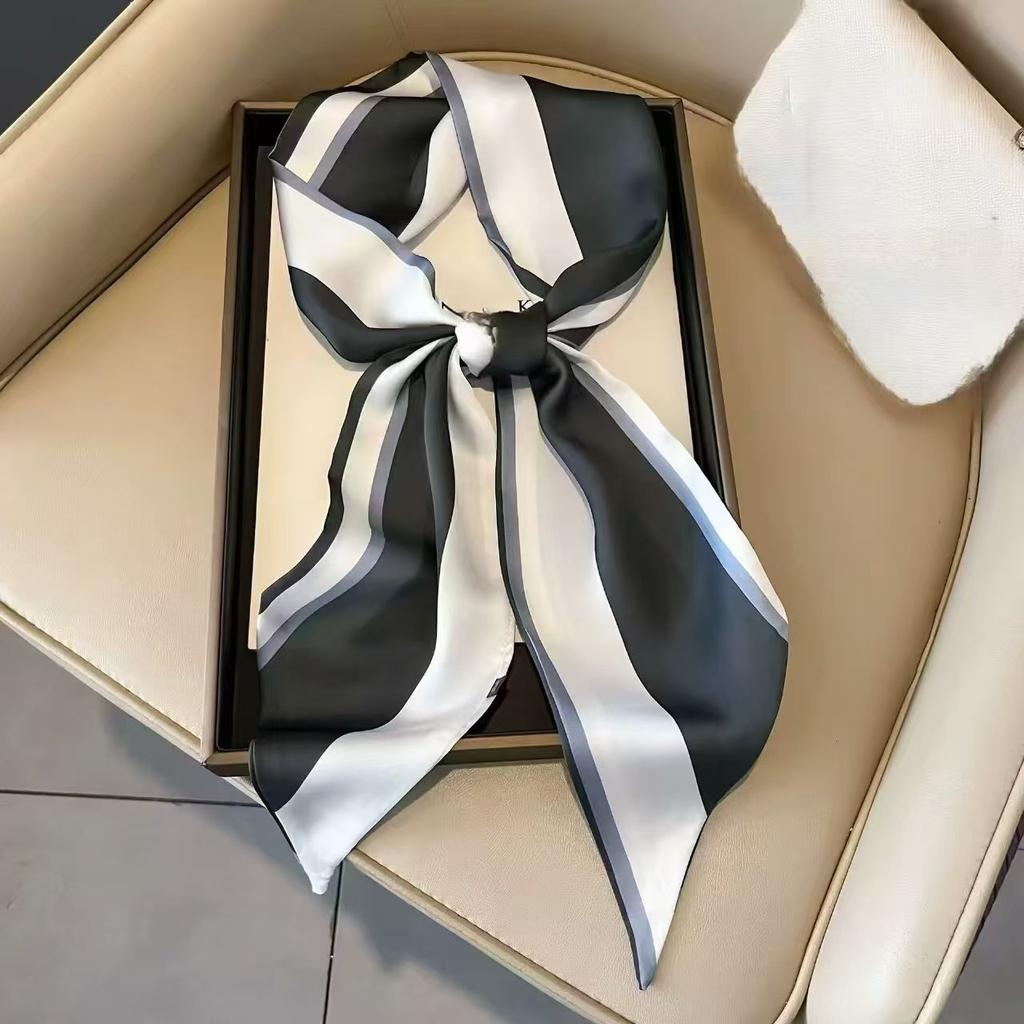 Luxury Design Long Silk Scarf Women Summer Fashion Bag Handle Ribbon Ladies Horse Print Headband Small Hair Scarves Female