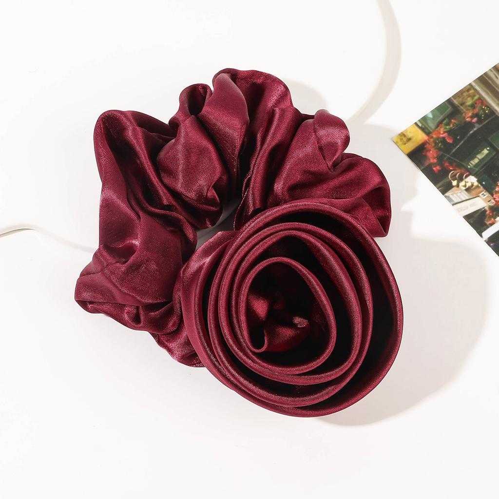 Korean Women Rose Elastic Hair Bands Ties Hair Scrunchies Big Flower Satin Hair Rope Charms Horsetail Rubber Hair Accessories