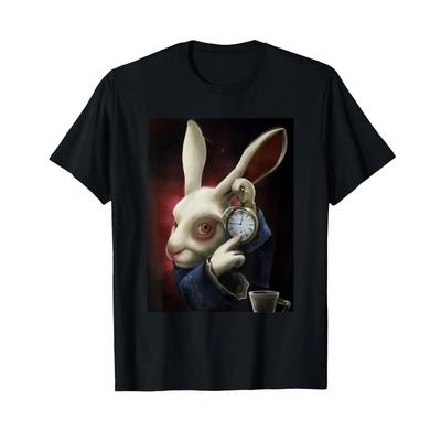 White Rabbit Pointing At Clock Meme T Shirt Vintage Washed Stretched Unisex Versatile Graphic C