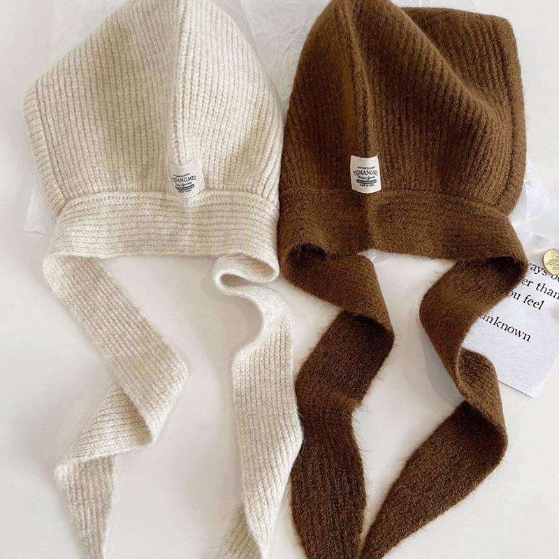 1 шт. Вязаная теплая балаклава Зимняя шерстяная Ретро защита ушей Шарф Хлопковые смеси