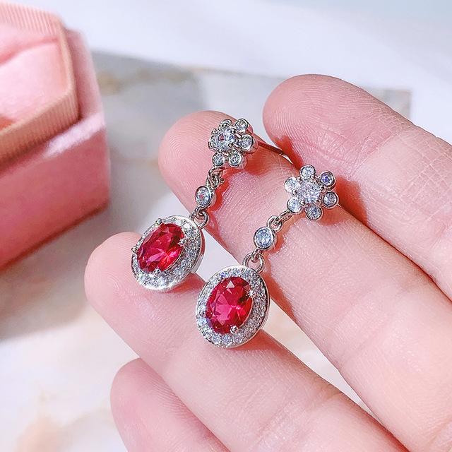 Модные темпераментные серьги с каплями воды, красный корунд, драгоценный камень, цветные серьги-сокровища, женские серебряные украшения S925, подарок на день матери