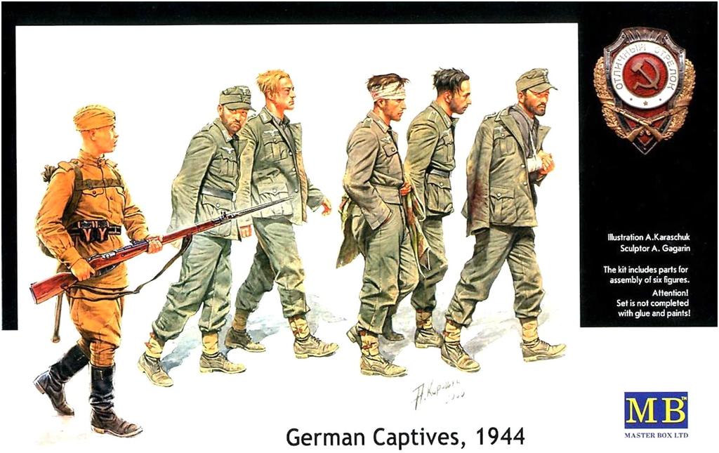 Master Box 5 немецких военнопленных и 1 советский восточный пластиковый MB35017 1/35 пехотинец, Фронт, 1944, набор из 6 фигур, модель,
