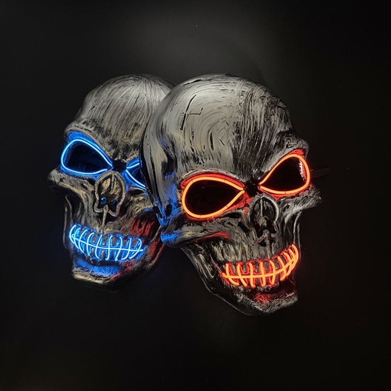 Skull Full Face Mask Halloween Cosplay Horror Luminous LED Mask 10 Single Color for Choice Party Glow Mask