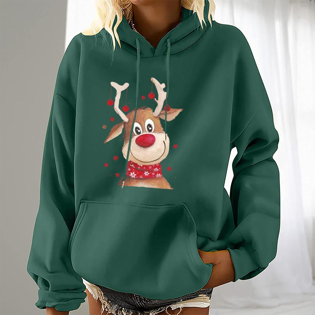 Женская мода для отдыха, рождественской вечеринки, пуловер с длинными рукавами и капюшоном с принтом, топ
