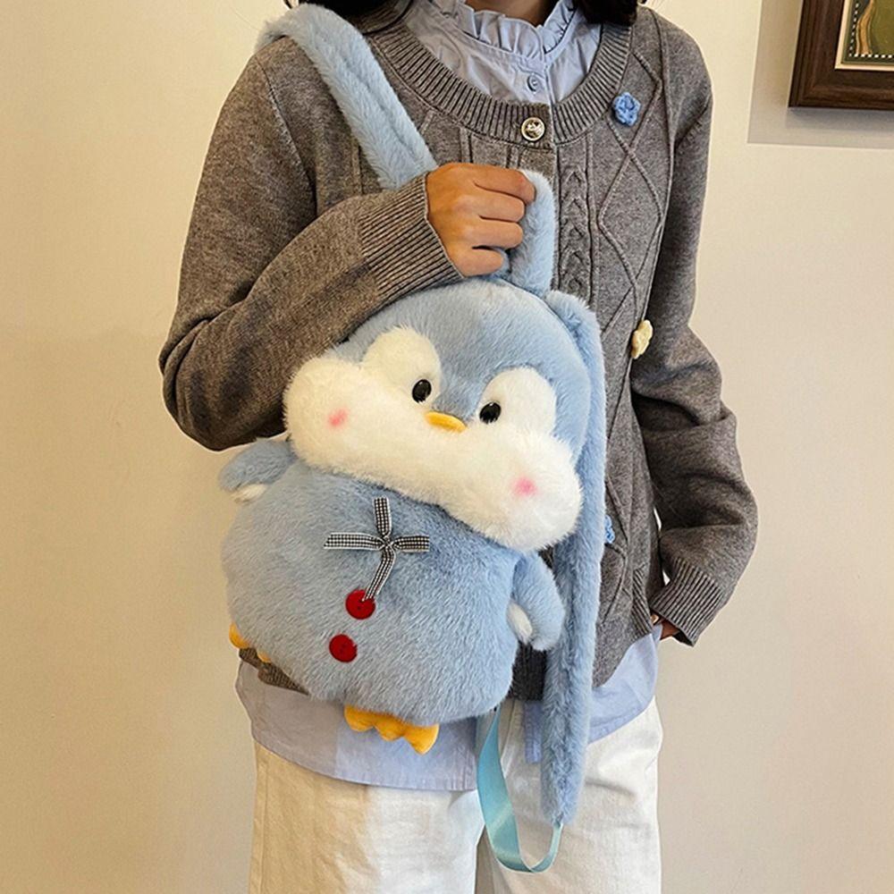 Soft Cartoon Animal Backpack Cartoon Kids Plush Backpack Gifts Penguin School Bag Daily Use