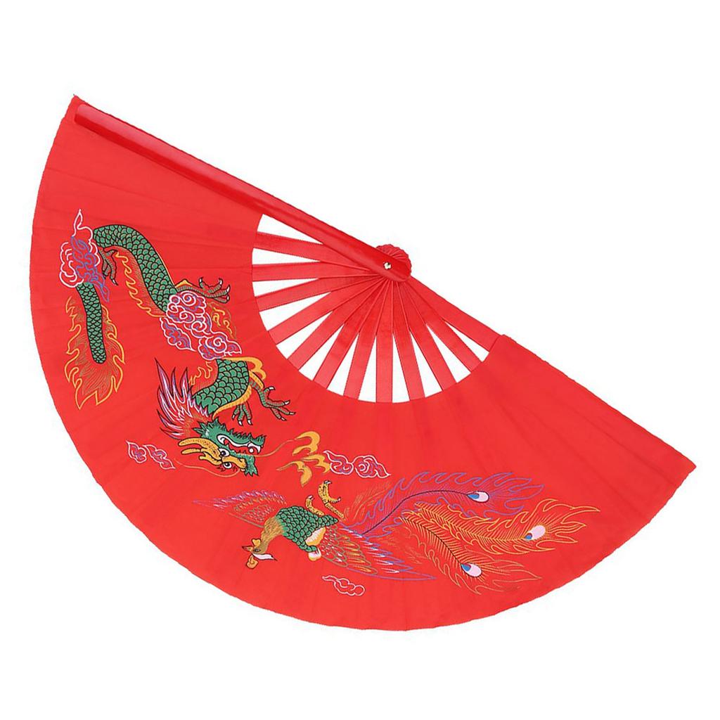 Red Tai Chi Martial Arts Kung Fu Bamboo Fan Right Hand Wushu Dance Practice Training