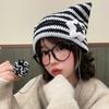 Japanese Style Cat Ear Beanie Hat Star Striped Print Knitting Hat Autumn Winter Plush Ball Pendant Warm Hat