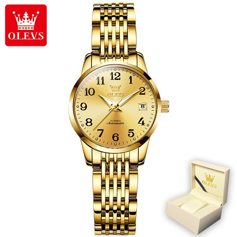 OLEVS 6666 с подарочной коробкой, механические настольные водонепроницаемые женские часы с одним календарем, женские часы